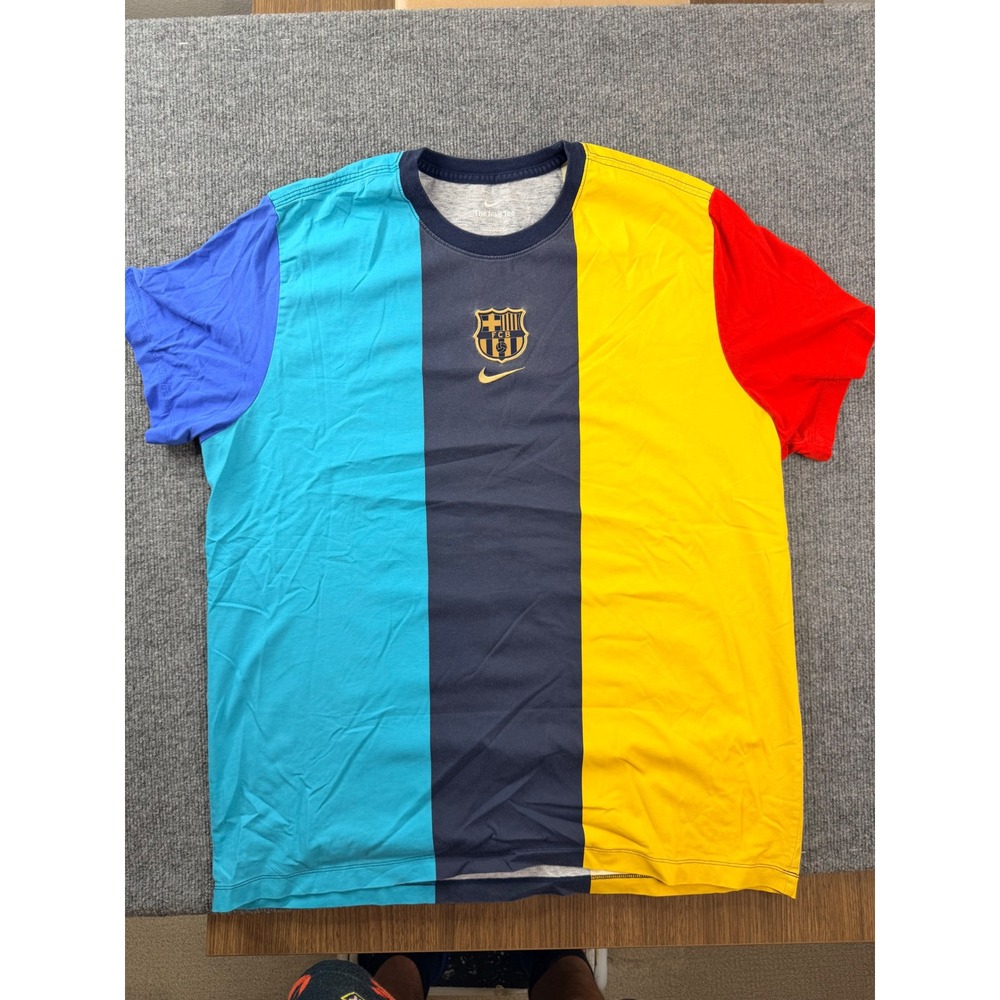 Nike FC Barcelona Shirt Mens XXL Multi Colorblock FCB Soccer Graphic Tee Cotton